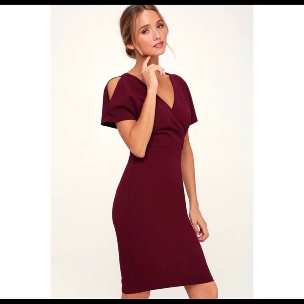 Lulus Burgundy Cold Shoulder Dress M